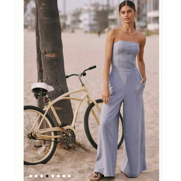 Anthropologie Daily Practice Strapless Wide-Leg Jumpsuit Blue Size Small - Picture 1 of 10